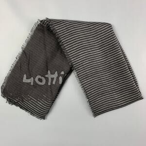 LOUIS VUITTON Black Grey Stripe Wool Silk Scarf